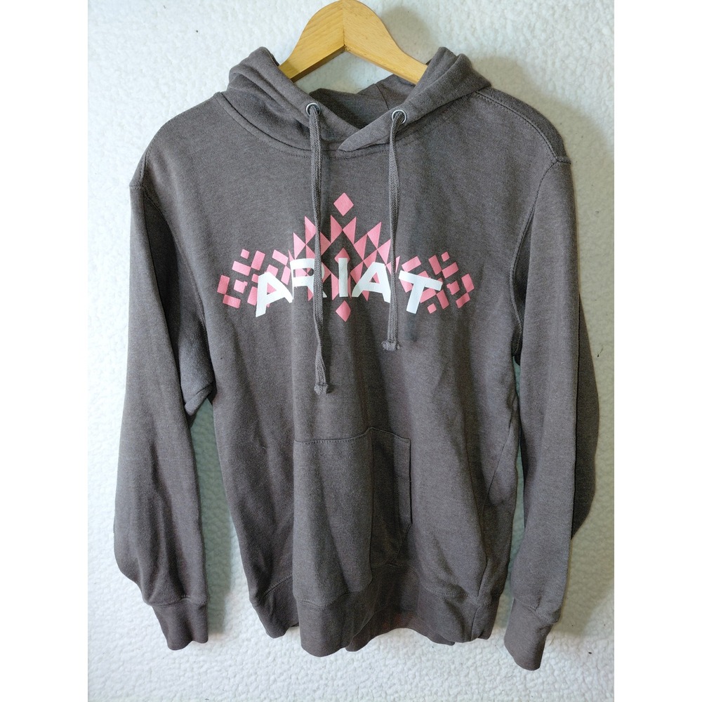 Ariat Womens Hoodie Sweatshirt Gray Pink Geometric Logo Pullover Equestrian S